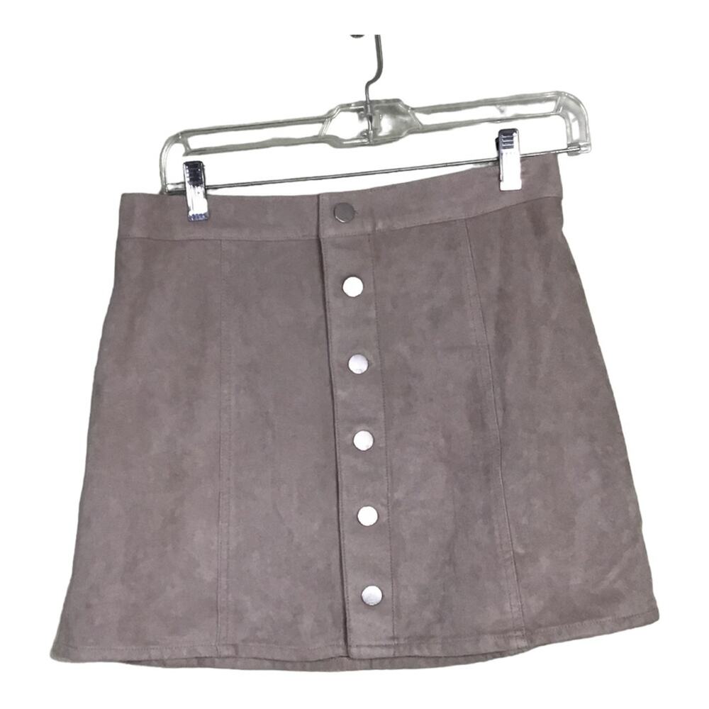 Express Y2K Women A line Skater button front faux suede Mini skirt Sz. 6 Brown